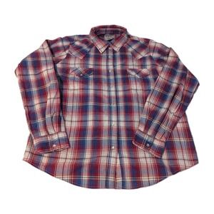 Wrangler Wrancher Pearl Snap Plaid Shirt Long Sleeve Western‎ Red White Blue XL